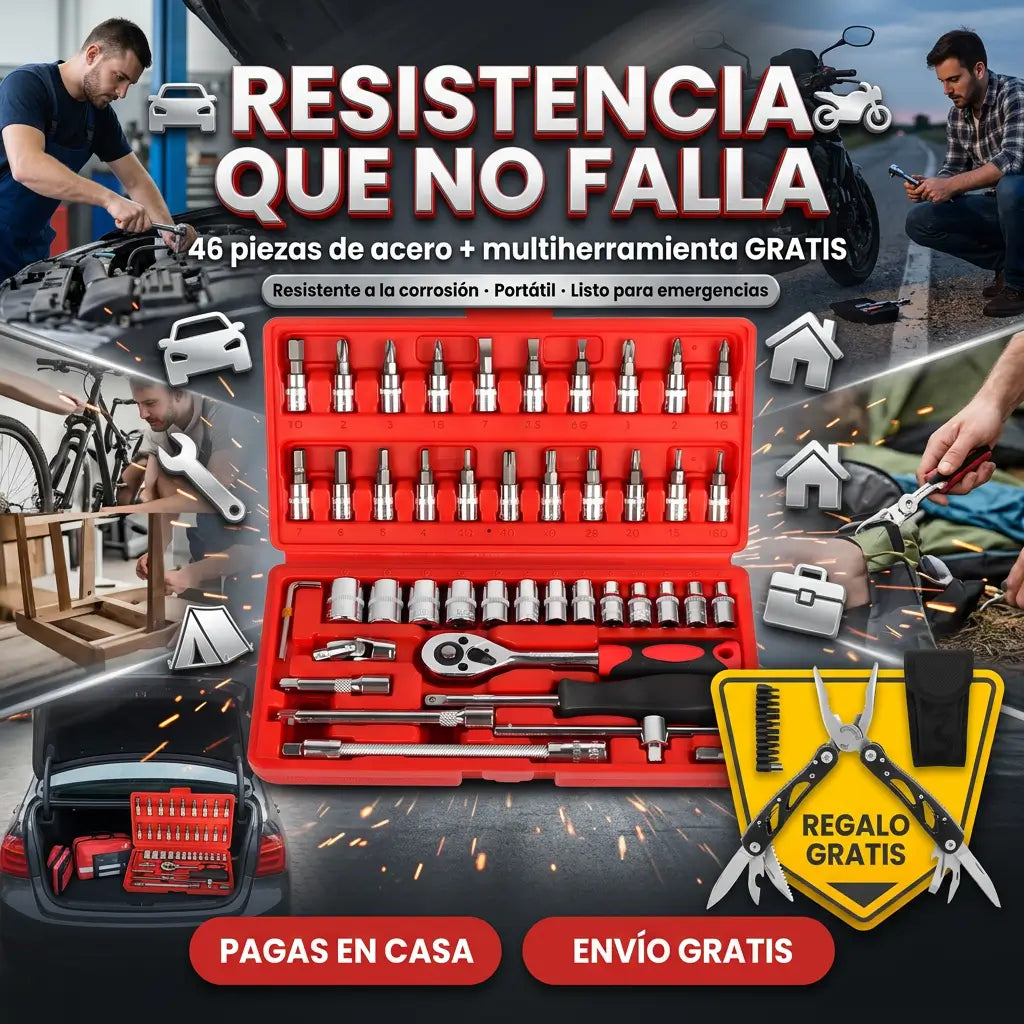 Kit Maestro 46 Piezas en Acero Antióxido + REGALO Multiherramienta Pinzas GRATIS 🔧🧰