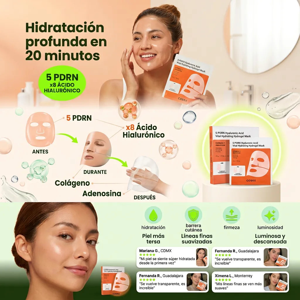 HydraGlass Skin™ | Mascarilla de Hidrogel para Piel Deshidratada y Opaca 2x1 + EBOOK DE REGALO 📕