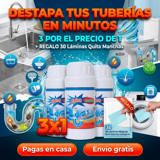 TuboClear Ultra – Tu Plomero en un Frasco + REGALO 30 Laminas Magicas Quita Manchas GRATIS