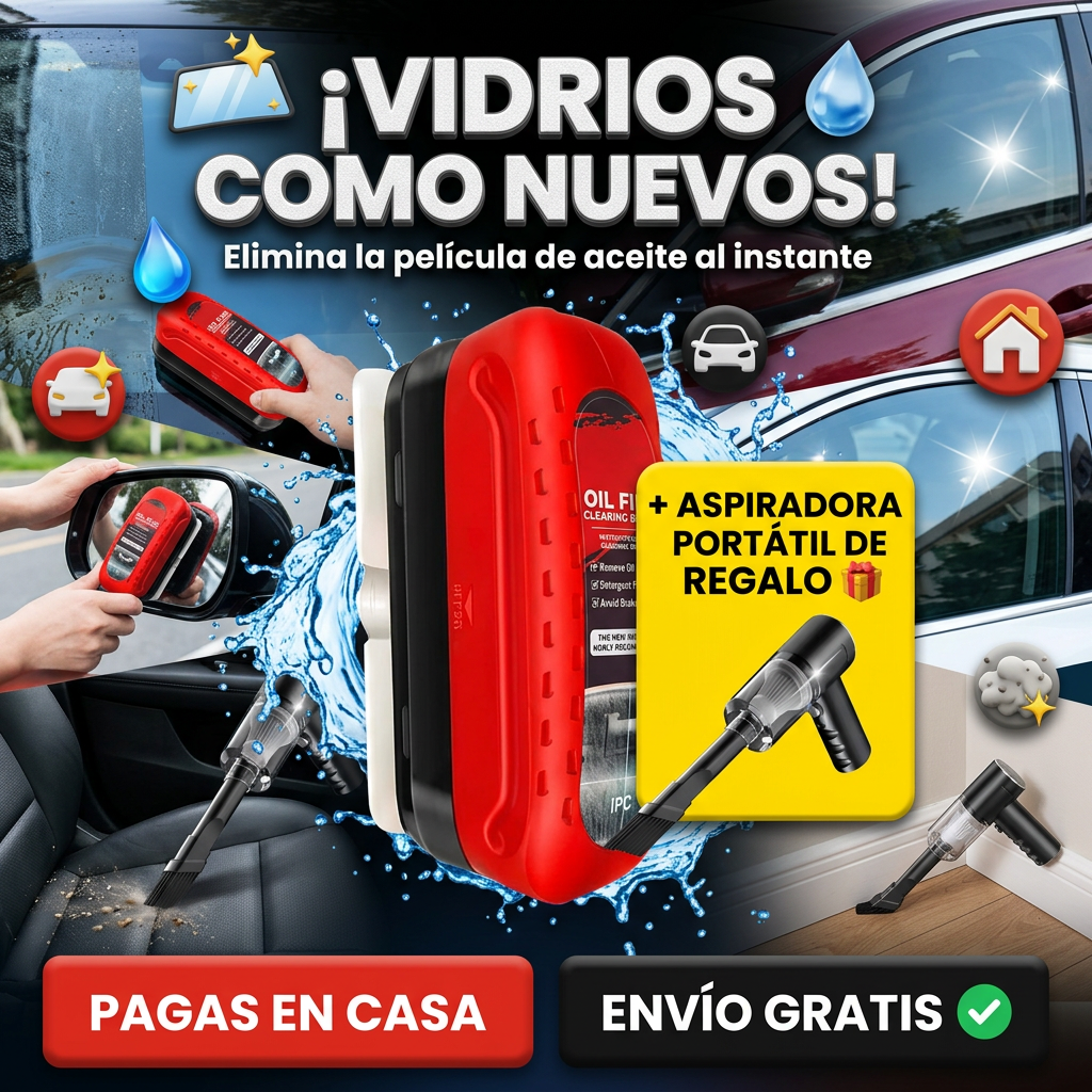 VisionClear Pro™ — Kit Visibilidad Total | Parabrisas Cristalino en 3 Minutos + Aspiradora Portatil Para Carro Y Casa GRATIS 🚘