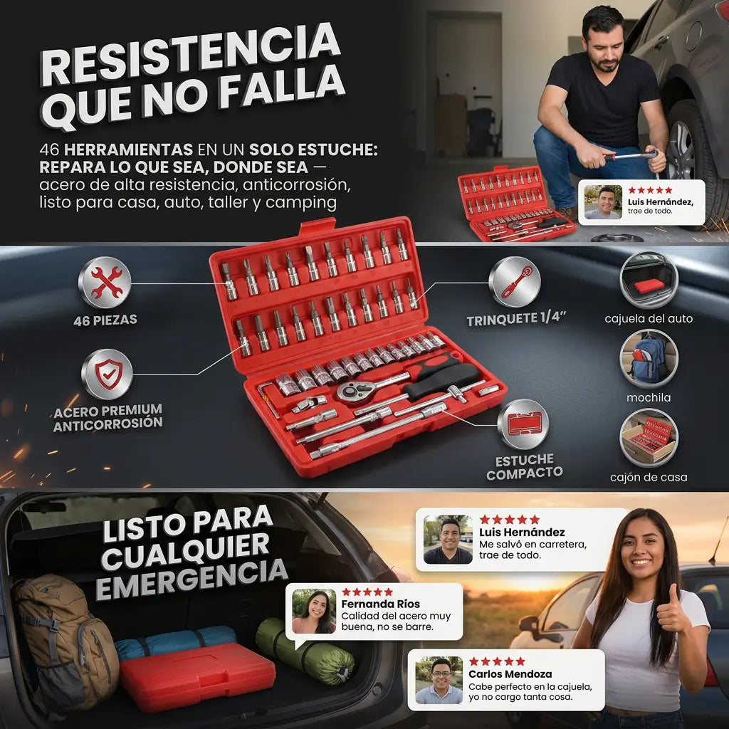 Kit Maestro 46 Piezas en Acero Antióxido + REGALO Multiherramienta Pinzas GRATIS 🔧🧰