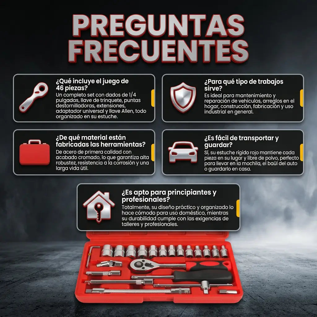 Kit Maestro 46 Piezas en Acero Antióxido + REGALO Multiherramienta Pinzas GRATIS 🔧🧰