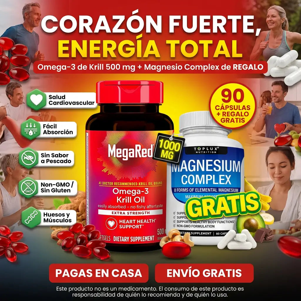 MegaRed™ — Omega-3 | Salud Cardiovascular 90 Días + Regalo Suplemento Magnesio Complex GRATIS + EBOOK DE REGALO 📕