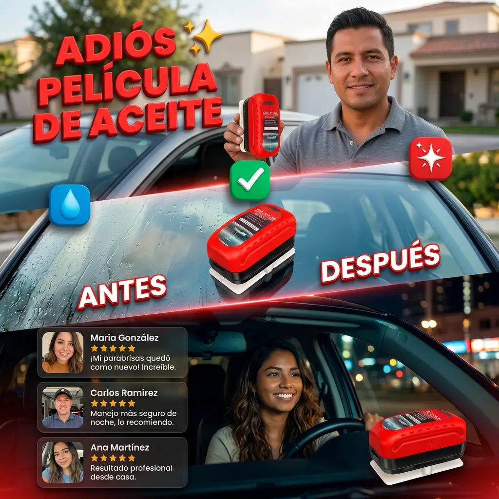 VisionClear Pro™ — Kit Visibilidad Total | Parabrisas Cristalino en 3 Minutos + Aspiradora Portatil Para Carro Y Casa GRATIS 🚘