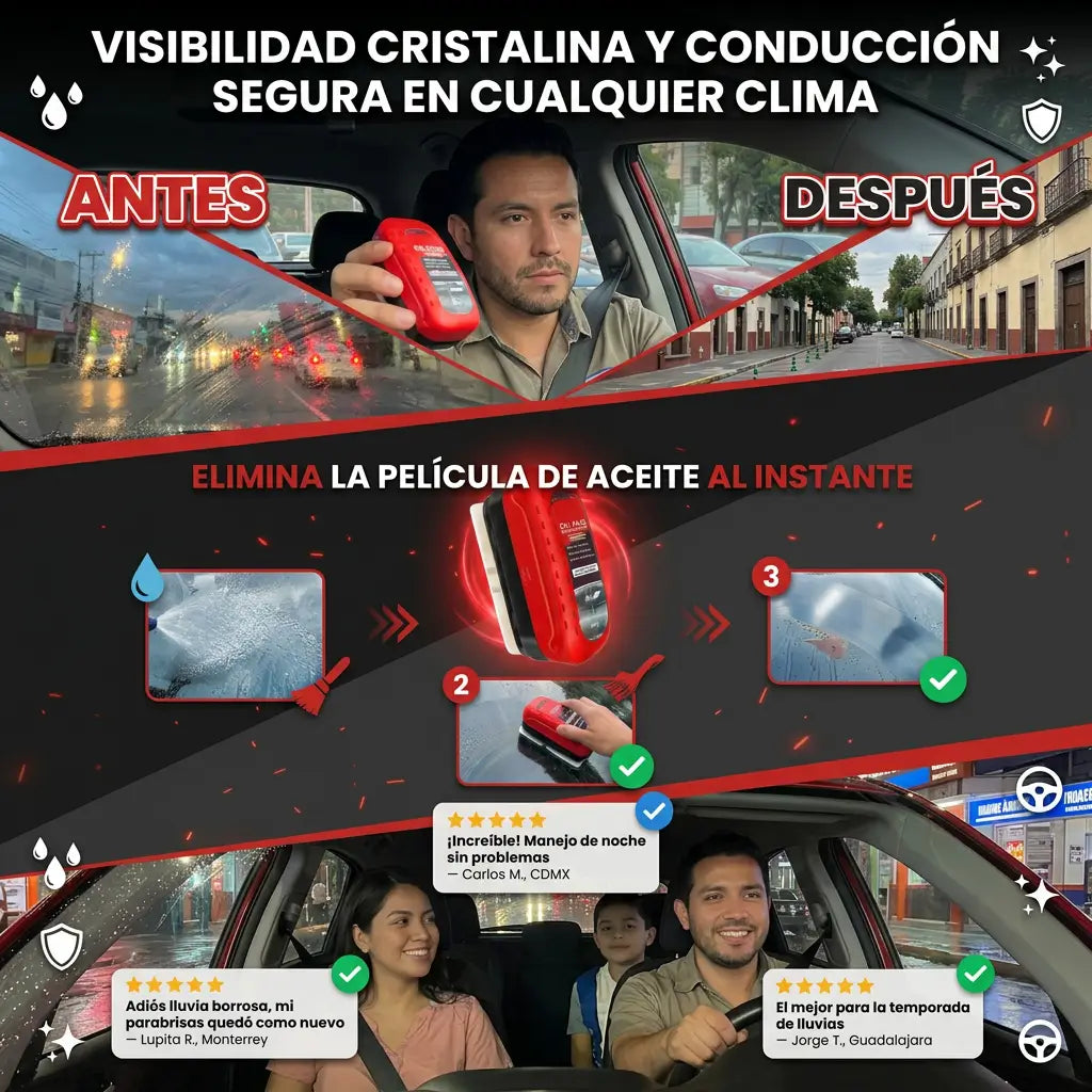 VisionClear Pro™ — Kit Visibilidad Total | Parabrisas Cristalino en 3 Minutos + Aspiradora Portatil Para Carro Y Casa GRATIS 🚘