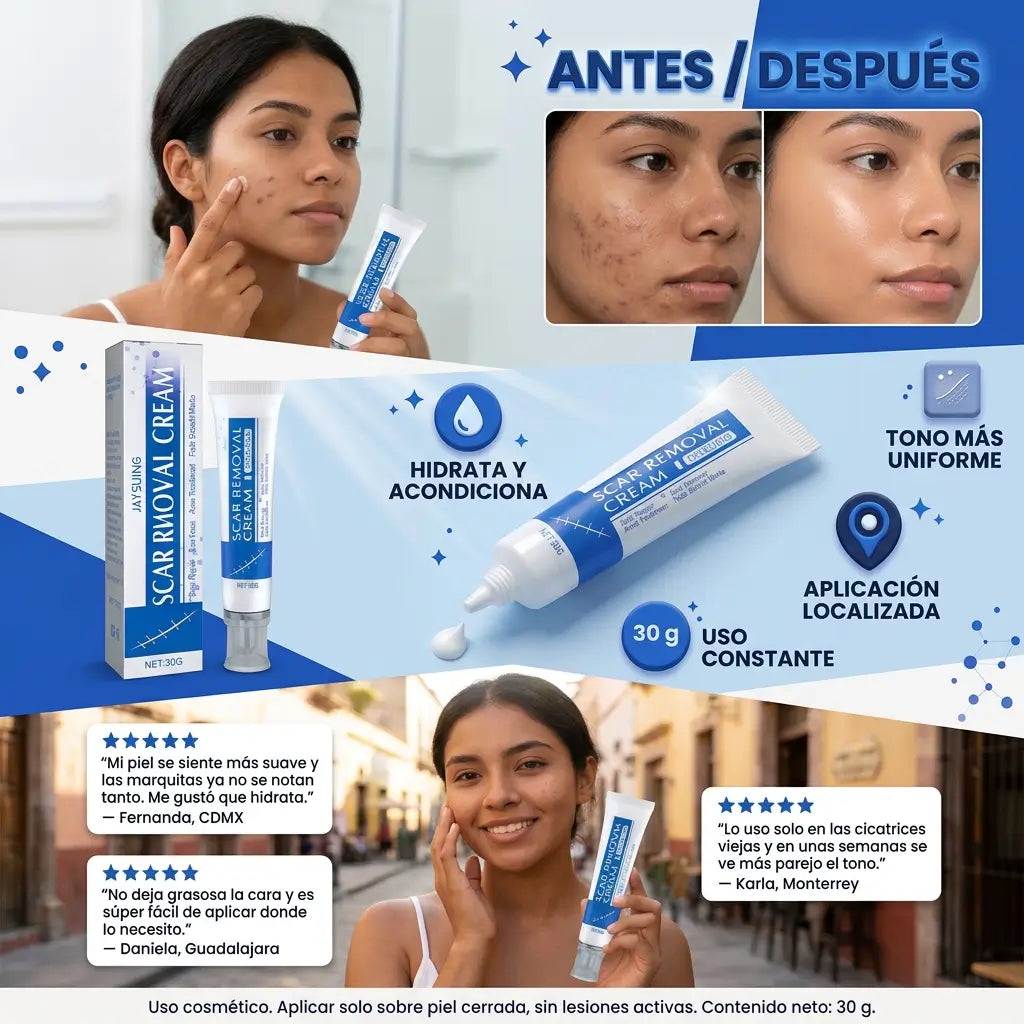 Crema Regeneradora Piel Sin Huellas – Borra Cicatrices y Marcas de Acné + Gel Exfoliante Purificante + EBOOK DE REGALO 📕